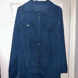 Blue corduroy texture button down dress